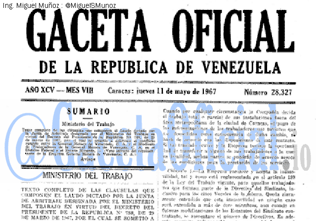 Gaceta Oficial 28327 del 11 Mayo 1967