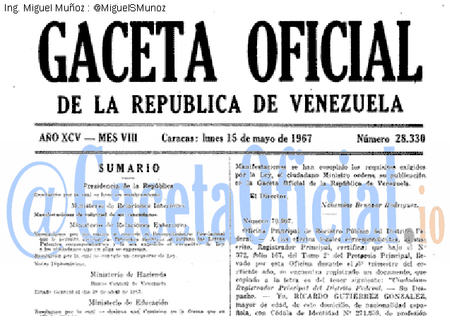Gaceta Oficial 28330 del 15 Mayo 1967