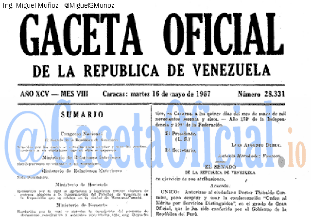 Gaceta Oficial 28331 del 16 Mayo 1967