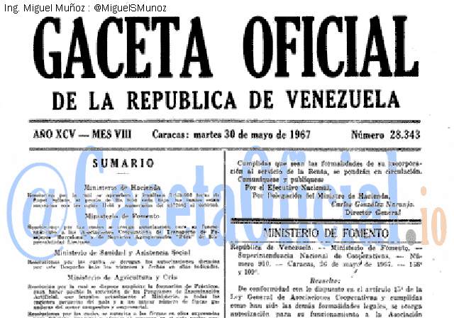 Gaceta Oficial 28343 del 30 Mayo 1967