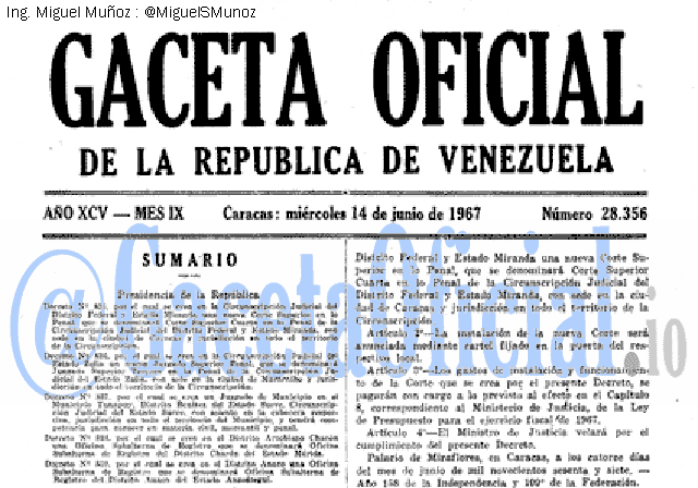 Gaceta Oficial 28356 del 14 Junio 1967