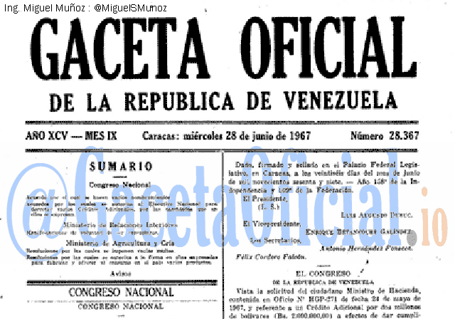 Gaceta Oficial 28367 del 28 Junio 1967