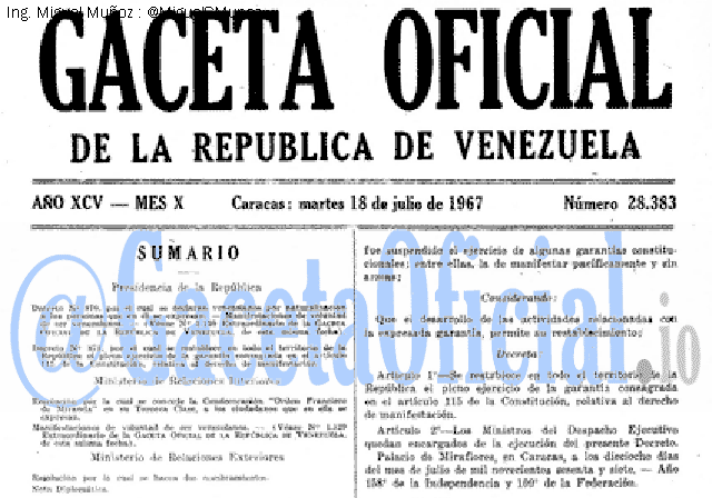 Gaceta Oficial 28383 del 18 Julio 1967