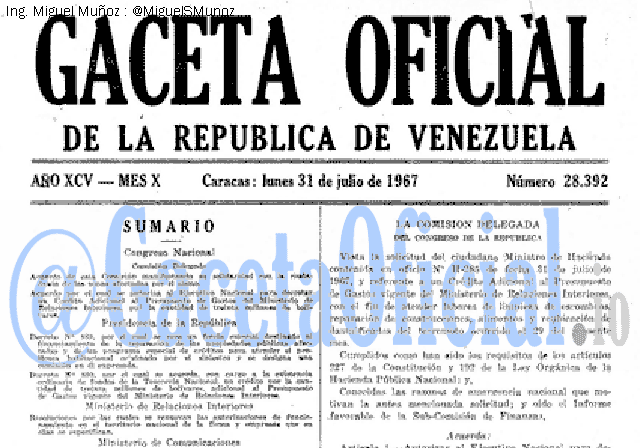 Gaceta Oficial 28392 del 31 Julio 1967