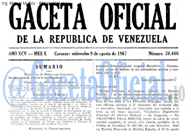 Gaceta Oficial 28400 del 9 Agosto 1967
