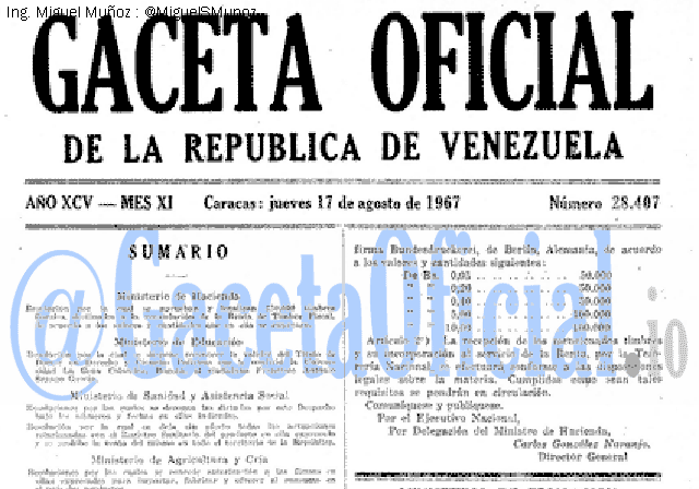 Gaceta Oficial 28407 del 17 Agosto 1967