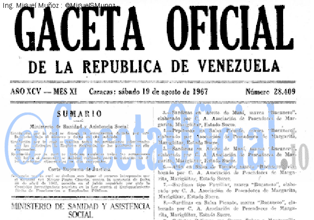 Gaceta Oficial 28409 del 19 Agosto 1967