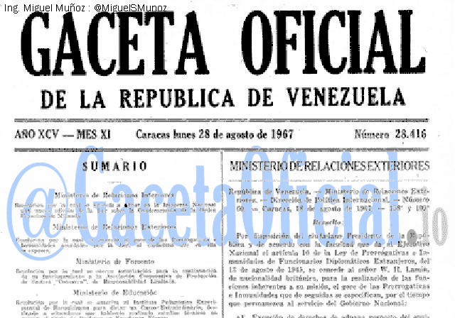 Gaceta Oficial 28416 del 28 Agosto 1967