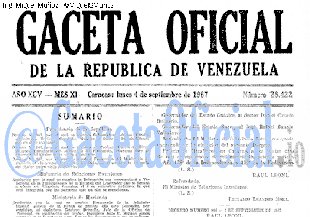 Gaceta Oficial 28422 del 4 Septiembre 1967
