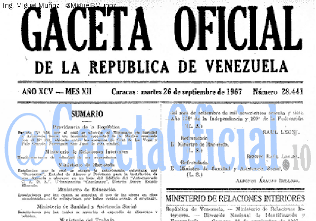 Gaceta Oficial 28441 del 26 Septiembre 1967