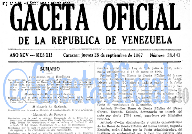 Gaceta Oficial 28443 del 28 Septiembre 1967