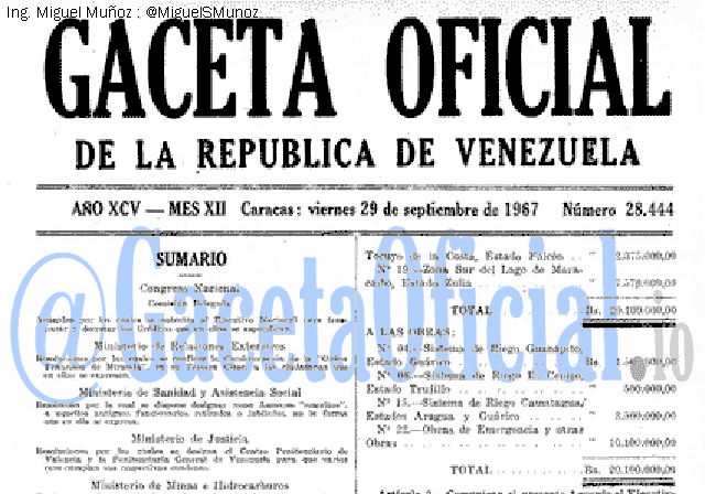 Gaceta Oficial 28444 del 29 Septiembre 1967