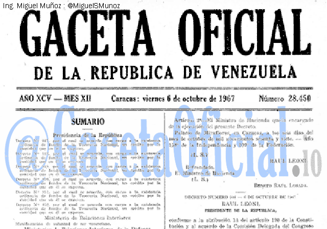 Gaceta Oficial 28450 del 6 Octubre 1967