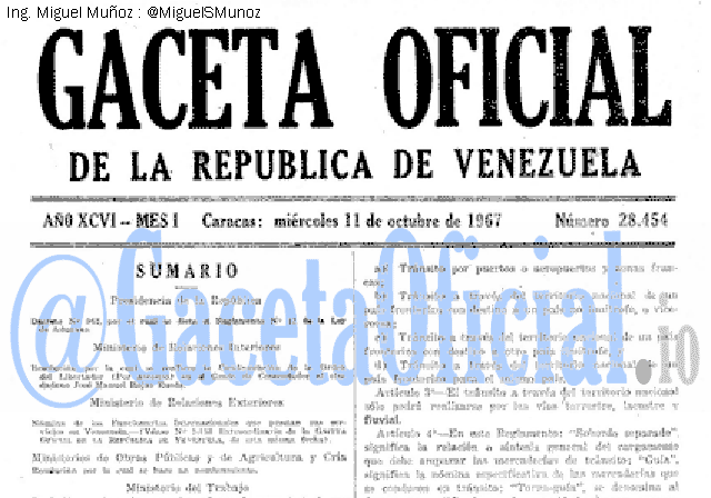 Gaceta Oficial 28454 del 11 Octubre 1967