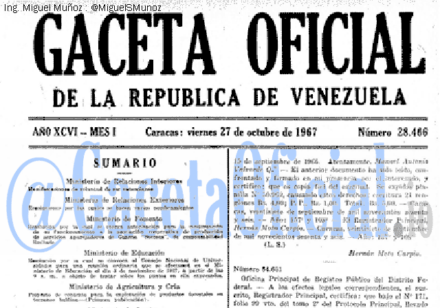 Gaceta Oficial 28466 del 27 Octubre 1967
