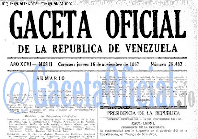 Gaceta Oficial 28483 del 16 Noviembre 1967