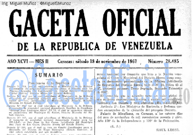 Gaceta Oficial 28485 del 18 Noviembre 1967