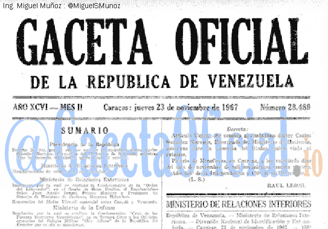 Gaceta Oficial 28489 del 23 Noviembre 1967