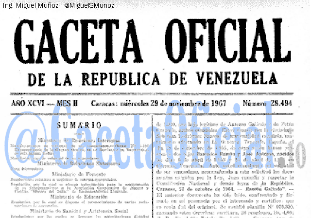 Gaceta Oficial 28494 del 29 Noviembre 1967