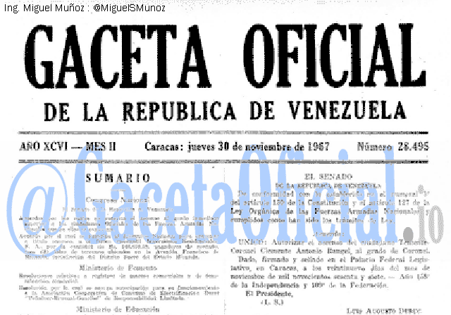 Gaceta Oficial 28495 del 30 Noviembre 1967