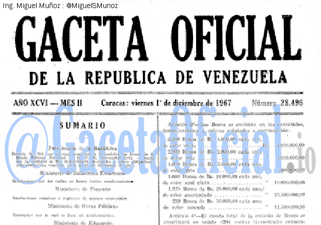 Gaceta Oficial 28496 del 1 Diciembre 1967