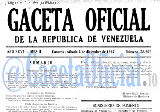 Gaceta Oficial 28497 del 2 Diciembre 1967