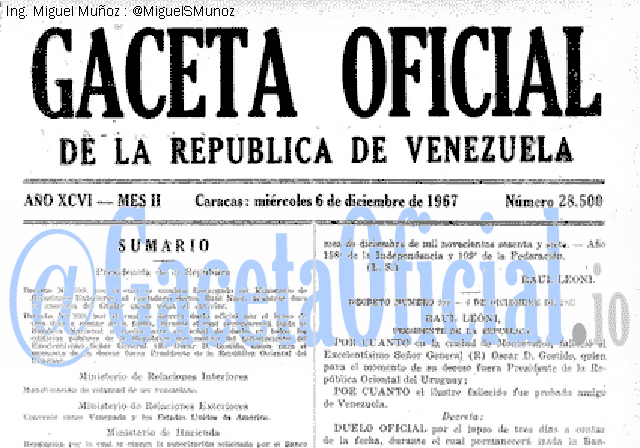 Gaceta Oficial 28500 del 6 Diciembre 1967