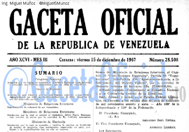 Gaceta Oficial 28508 del 15 Diciembre 1967
