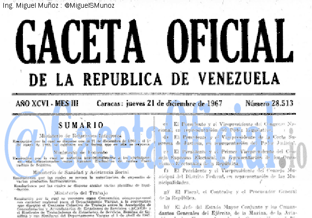 Gaceta Oficial 28513 del 21 Diciembre 1967
