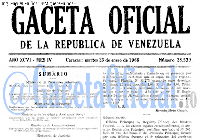 Gaceta Oficial 28539 del 23 Enero 1968
