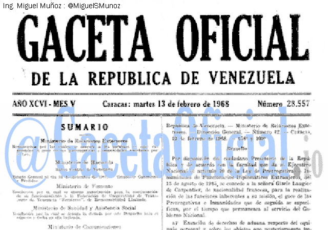 Gaceta Oficial 28557 del 13 Febrero 1968