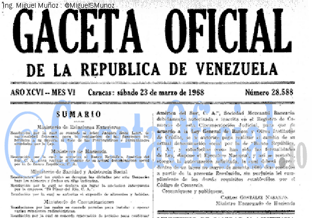 Gaceta Oficial 28588 del 23 Marzo 1968