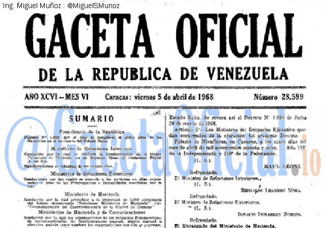 Gaceta Oficial 28599 del 5 Abril 1968