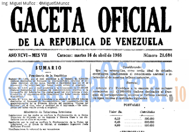 Gaceta Oficial 28604 del 16 Abril 1968