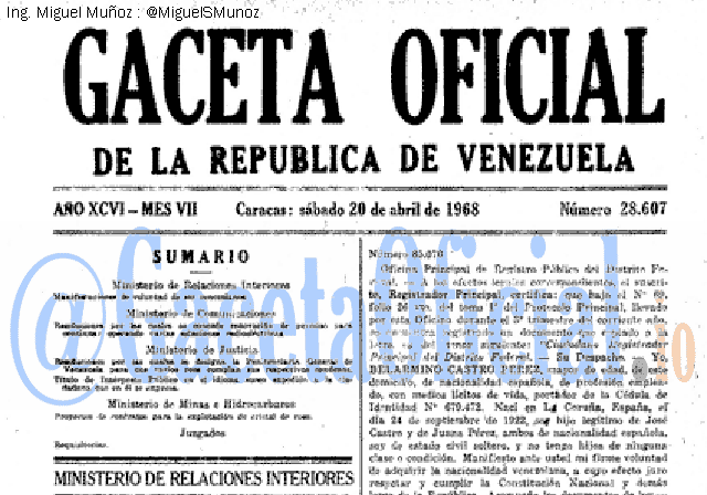 Gaceta Oficial 28607 del 20 Abril 1968