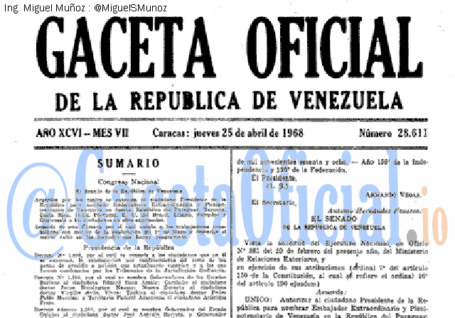 Gaceta Oficial 28611 del 25 Abril 1968