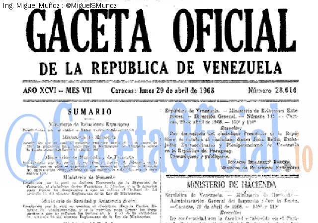 Gaceta Oficial 28614 del 29 Abril 1968
