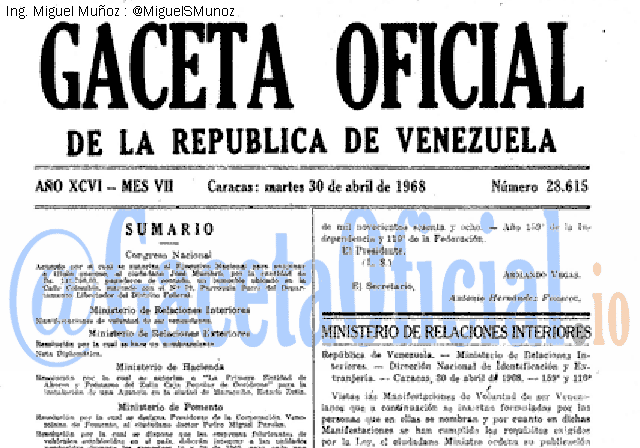 Gaceta Oficial 28615 del 30 Abril 1968