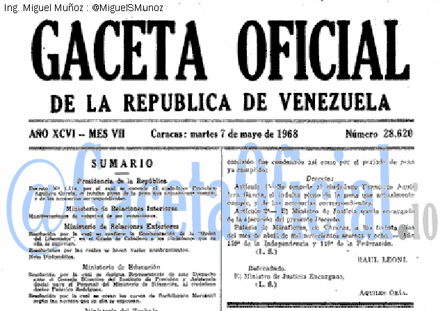 Gaceta Oficial 28620 del 7 Mayo 1968