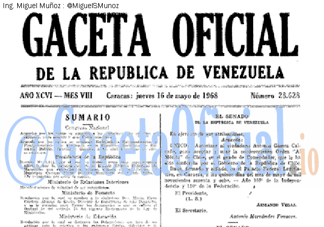 Gaceta Oficial 28628 del 16 Mayo 1968
