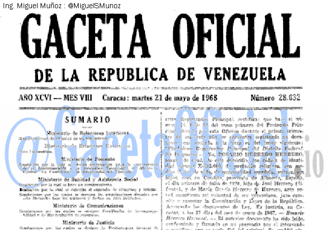 Gaceta Oficial 28632 del 21 Mayo 1968