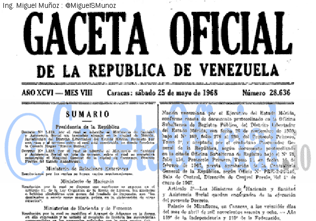 Gaceta Oficial 28636 del 25 Mayo 1968