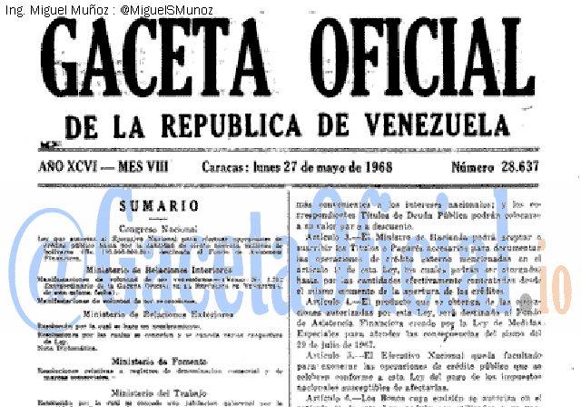 Gaceta Oficial 28637 del 27 Mayo 1968