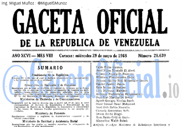 Gaceta Oficial 28639 del 29 Mayo 1968