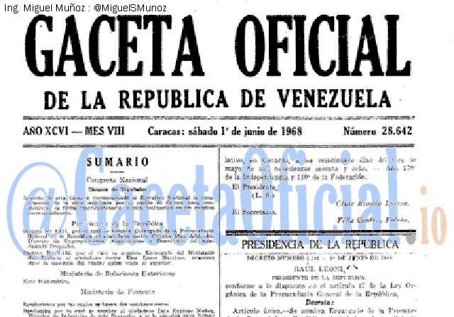Gaceta Oficial 28642 del 1 Junio 1968