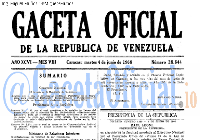 Gaceta Oficial 28644 del 4 Junio 1968