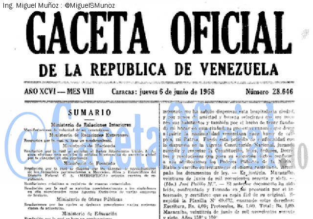 Gaceta Oficial 28646 del 6 Junio 1968