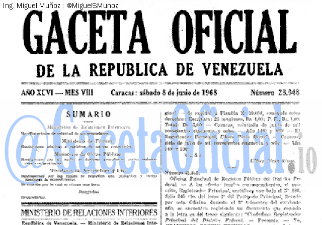 Gaceta Oficial 28648 del 8 Junio 1968