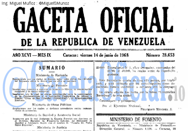 Gaceta Oficial 28653 del 14 Junio 1968