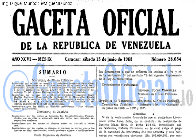 Gaceta Oficial 28654 del 15 Junio 1968